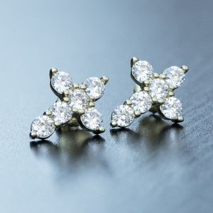 Small Cz Cross Stud Screw Back Earrings